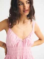 Abercrombie & Fitch Pink Bra Free V-Neck Smocked Skirt Dress - Image 3 of 6