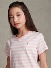 U.S. Polo Assn Pink Stripe V-Neck T-Shirt & Sweat Shorts Set - Image 3 of 6