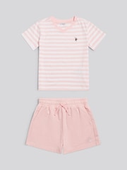 U.S. Polo Assn Pink Stripe V-Neck T-Shirt & Sweat Shorts Set - Image 5 of 6