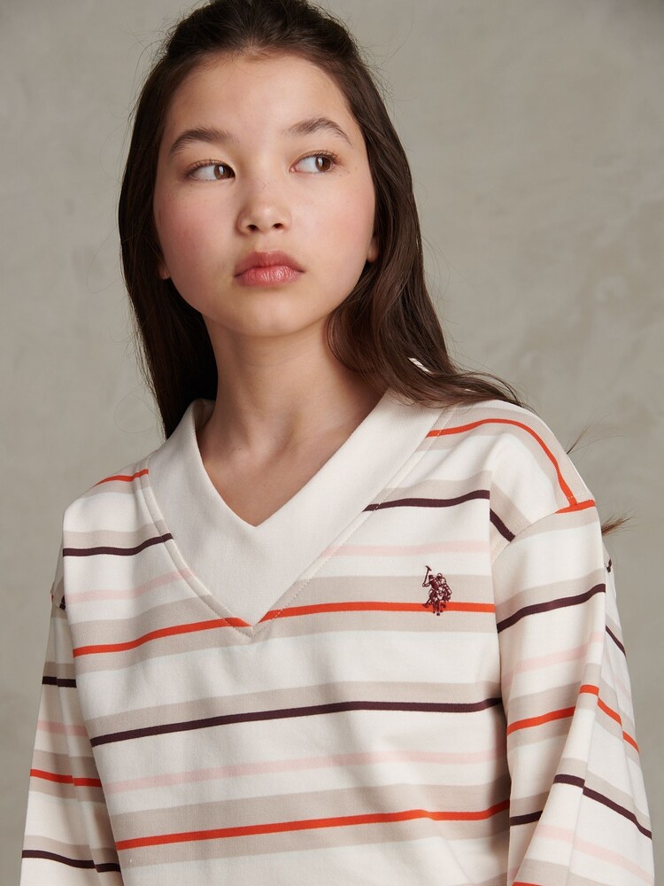 U.S. Polo Assn Natural Stripe Logo V-Neck Sweat Top - Image 2 of 6 U.S. Polo Assn Natural Stripe Logo V-Neck Sweat Top - Image 2 of 6