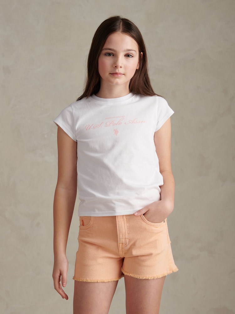 U.S. Polo Assn White Script Logo Cap Sleeve T-Shirt - Image 1 of 7