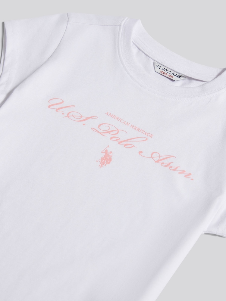 U.S. Polo Assn White Script Logo Cap Sleeve T-Shirt - Image 7 of 7