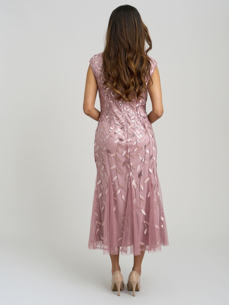 Gina Bacconi Pink Lolly Midi Emroidered Dress - Image 2 of 5