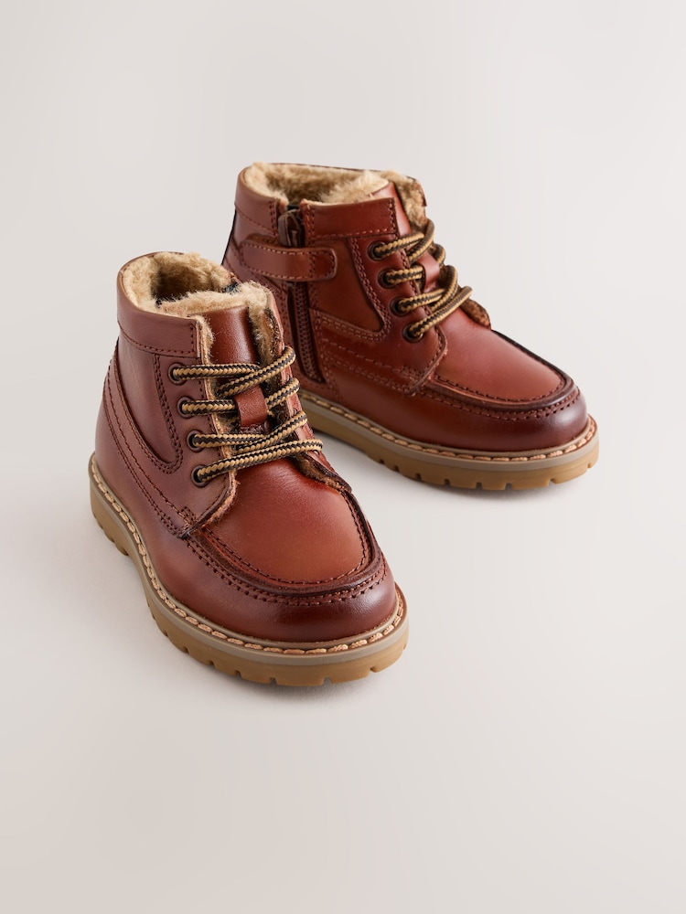 Tan Brown Apron Lace Up Boots - Image 1 of 6 Tan Brown Apron Lace Up Boots - Image 1 of 6