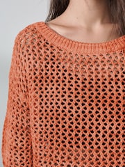 Orange Mesh Crochet Off Shoulder Jumper - Image 3 of 3