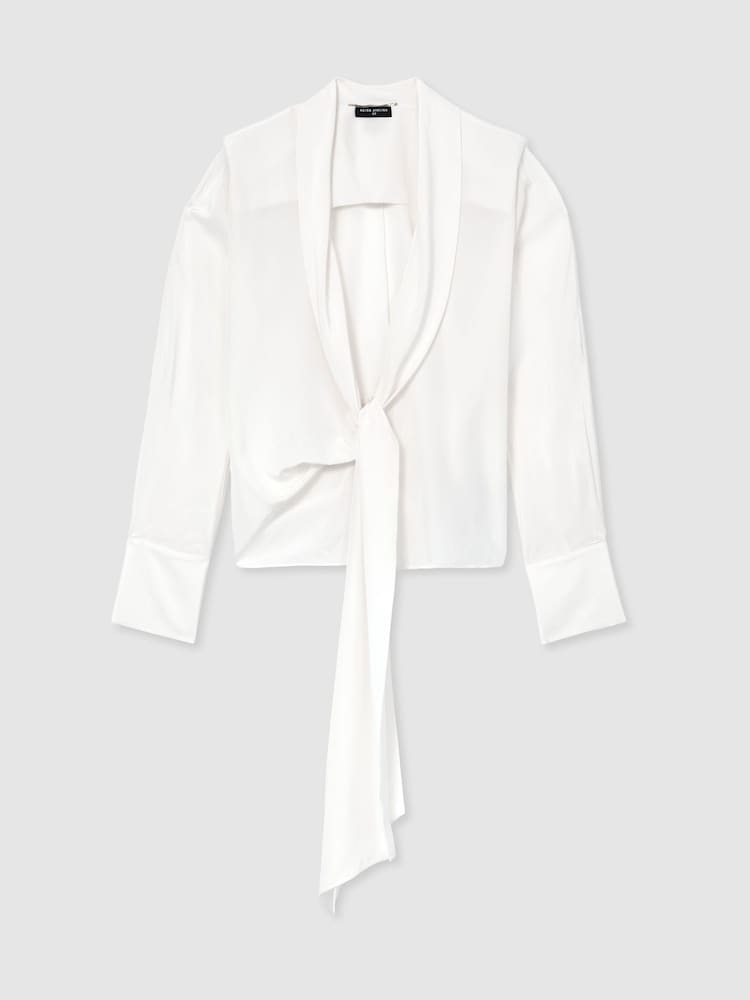 Dramblio kaulo spalvos - Atelier Silk Crepe de Chine Tie-Front marškiniai - 2 paveikslėlis iš 8