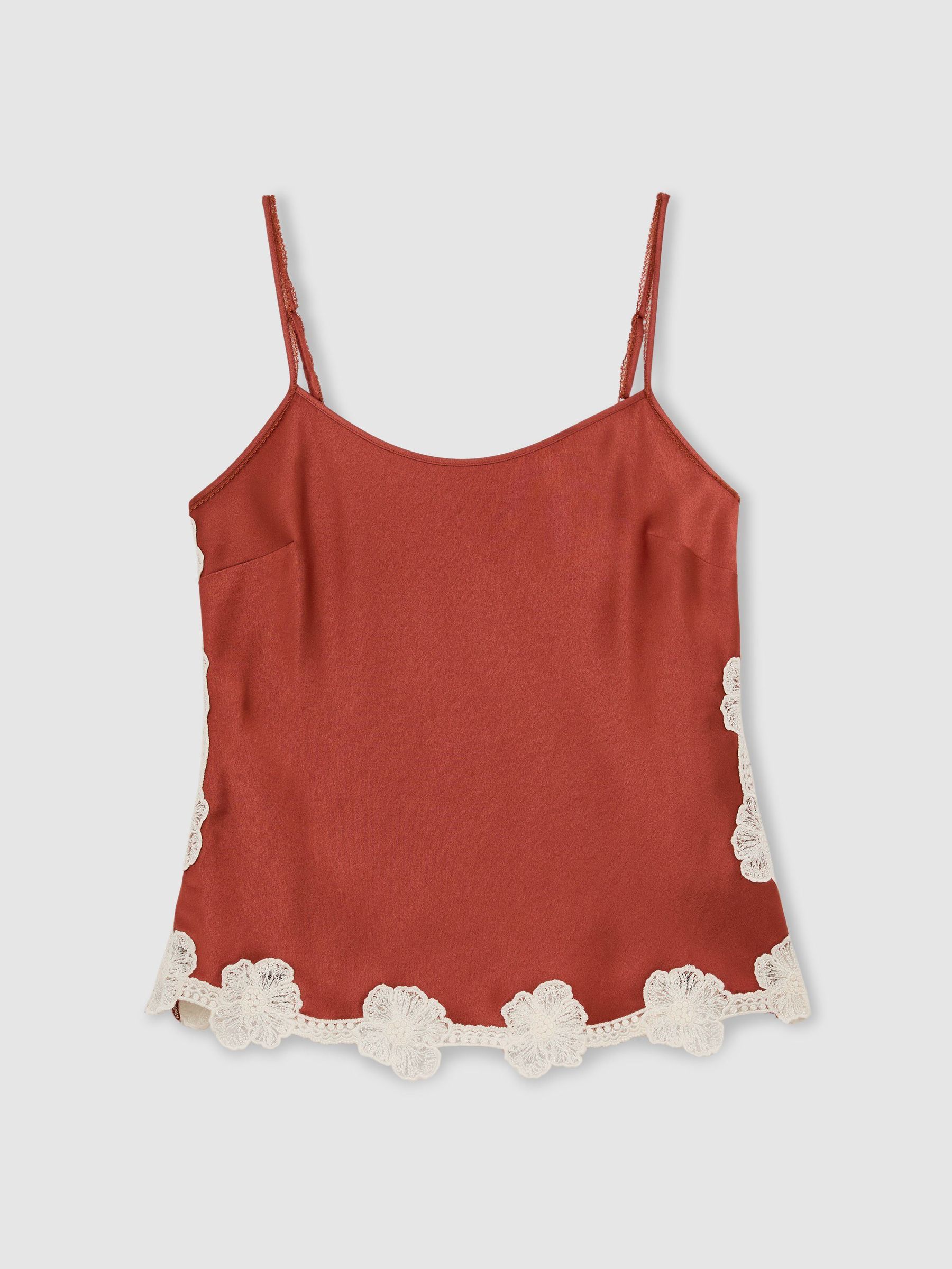 Buy Reiss Rust Orange Doa Satin Floral-Lace Trim Cami Top from the