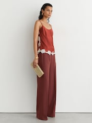 Reiss Rust Orange Doa Satin Floral-Lace Trim Cami Top - Image 4 of 8
