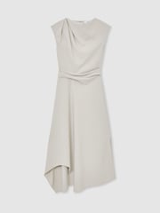 Reiss Stone Neutral Camilla Gathered-Detail Draped Midi Dress - Image 2 of 7