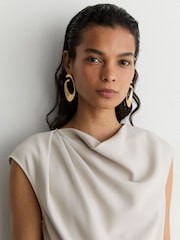 Reiss Stone Neutral Camilla Gathered-Detail Draped Midi Dress - Image 3 of 7