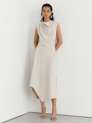 Reiss Stone Neutral Camilla Gathered-Detail Draped Midi Dress - Image 4 of 7