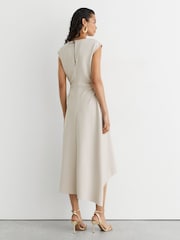 Reiss Stone Neutral Camilla Gathered-Detail Draped Midi Dress - Image 6 of 7