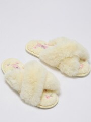 Boux Avenue Yellow Floral Embroidered Crossband Slippers - Image 3 of 5