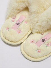 Boux Avenue Yellow Floral Embroidered Crossband Slippers - Image 4 of 5