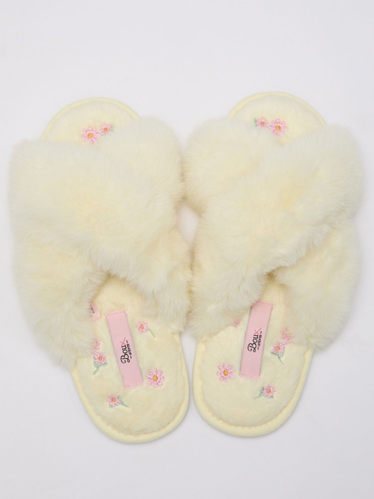 Boux Avenue Yellow Floral Embroidered Crossband Slippers - Image 5 of 5