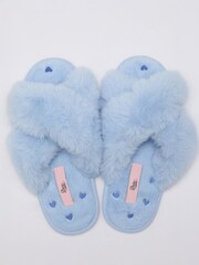 Boux Avenue Blue Heart Embroidered Crossband Slippers - Image 3 of 6