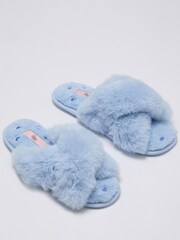 Boux Avenue Blue Heart Embroidered Crossband Slippers - Image 4 of 6