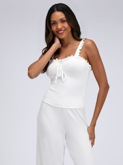 Boux Avenue White Frill Ribbed Cami Pyjamas Set - Image 6 of 6