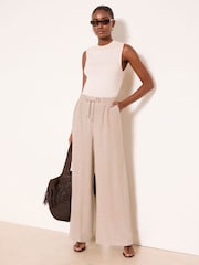 Lipsy Neutral Tall Wide Leg Linen Blend Trousers - Image 1 of 4