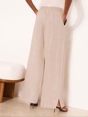 Lipsy Neutral Tall Wide Leg Linen Blend Trousers - Image 2 of 4