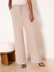 Lipsy Neutral Tall Wide Leg Linen Blend Trousers - Image 3 of 4