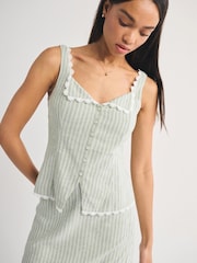 Abercrombie & Fitch Green Linen Fold Top - Image 1 of 7