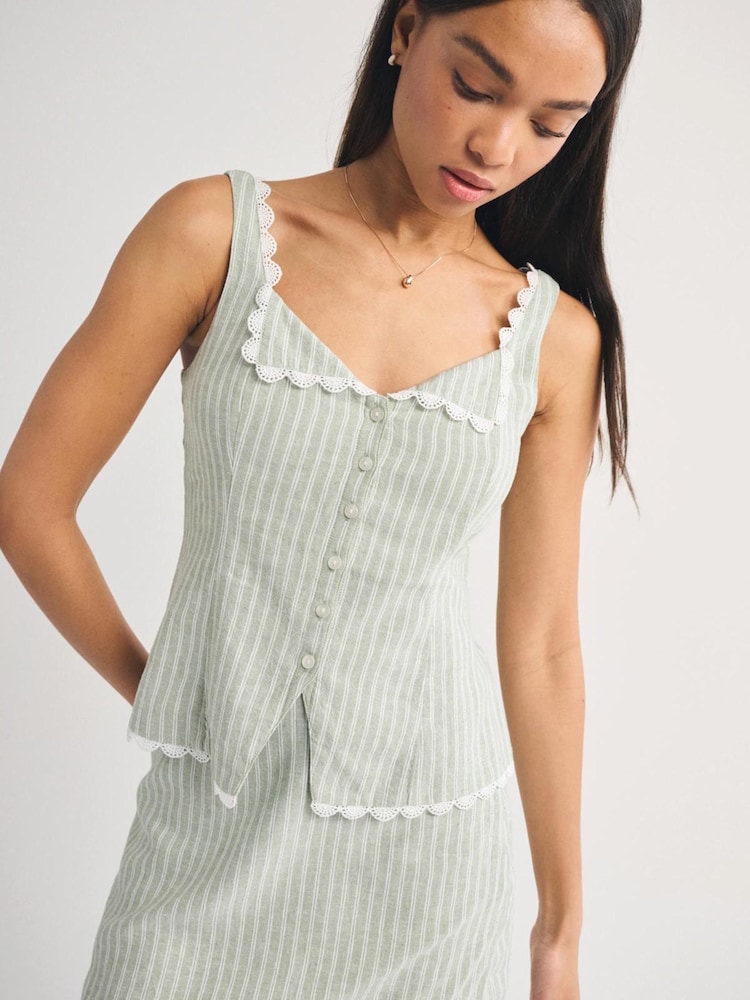 Abercrombie & Fitch Green Linen Fold Top - Image 1 of 7