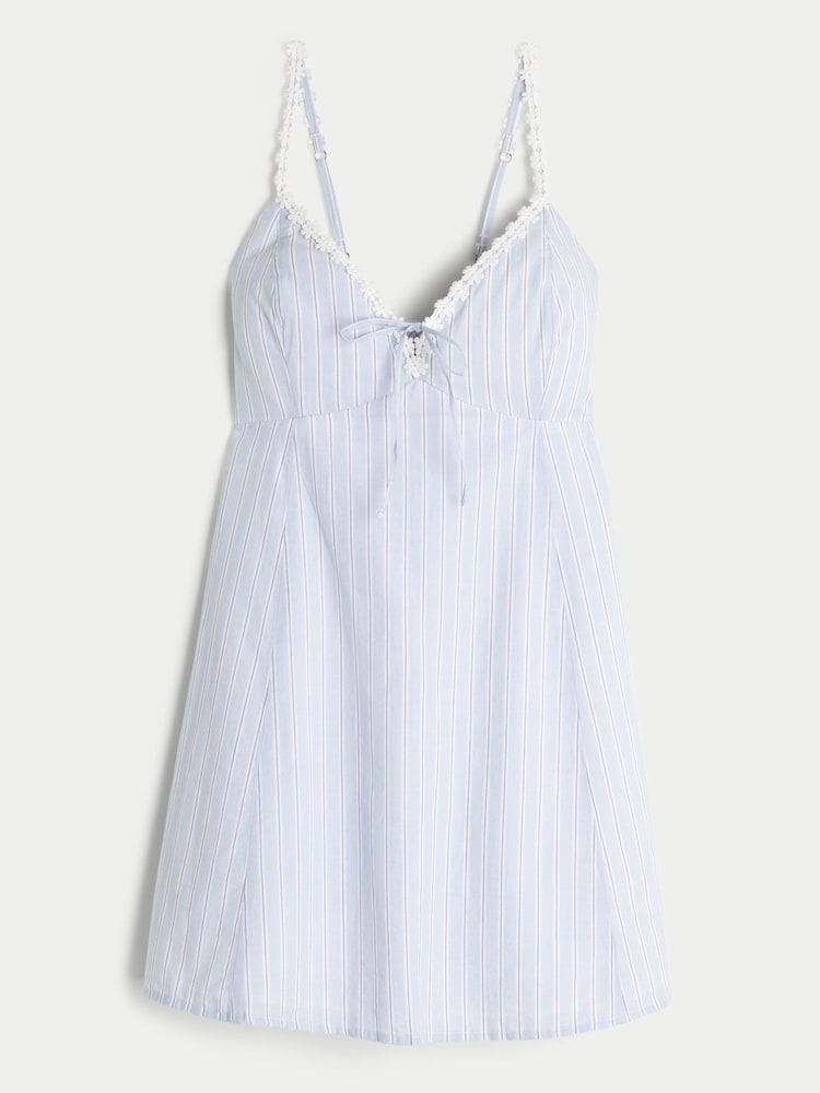 Hollister Blue Lace Trim Button Through Mini Dress - Image 1 of 3
