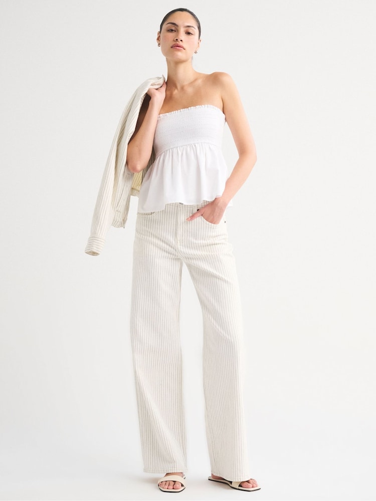 Abercrombie & Fitch Cream Stripe Lightweight Highrise Wide Leg Jeans - Image 2 of 8 Abercrombie & Fitch Cream Stripe Lightweight Highrise Wide Leg Jeans - Image 2 of 8