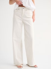 Abercrombie & Fitch Cream Stripe Lightweight Highrise Wide Leg Jeans - Image 4 of 8