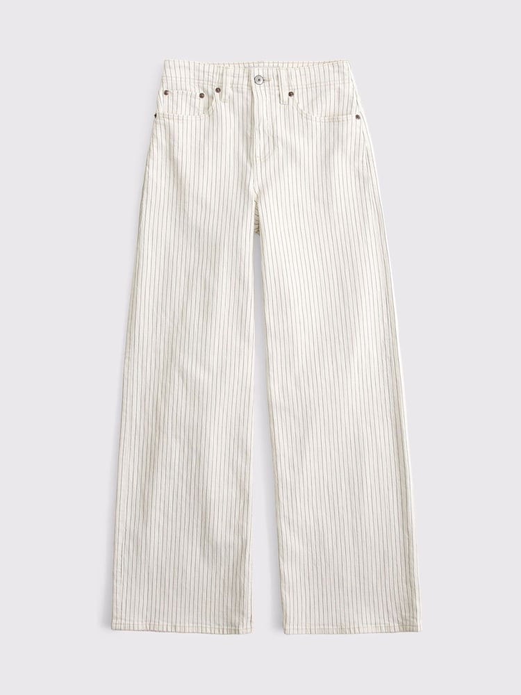 Abercrombie & Fitch Cream Stripe Lightweight Highrise Wide Leg Jeans - Image 8 of 8 Abercrombie & Fitch Cream Stripe Lightweight Highrise Wide Leg Jeans - Image 8 of 8