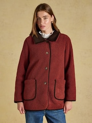 Joules Sadie Burnt Orange Longline Button Through Fleece Jacket - Image 1 of 8