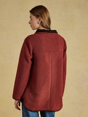Joules Sadie Burnt Orange Longline Button Through Fleece Jacket - Image 2 of 8