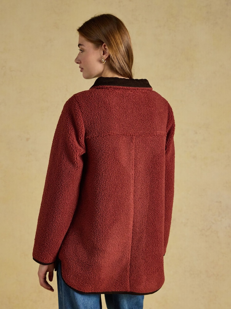 Joules Sadie Burnt Orange Longline Button Through Fleece Jacket - Image 2 of 8 Joules Sadie Burnt Orange Longline Button Through Fleece Jacket - Image 2 of 8