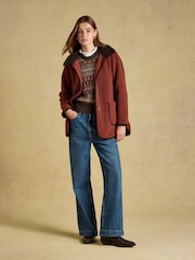 Joules Sadie Burnt Orange Longline Button Through Fleece Jacket - Image 3 of 8