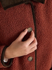 Joules Sadie Burnt Orange Longline Button Through Fleece Jacket - Image 4 of 8