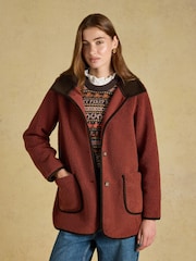 Joules Sadie Burnt Orange Longline Button Through Fleece Jacket - Image 5 of 8