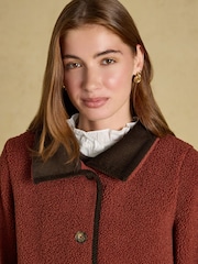 Joules Sadie Burnt Orange Longline Button Through Fleece Jacket - Image 6 of 8