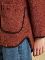 Joules Sadie Burnt Orange Longline Button Through Fleece Jacket - Image 7 of 8