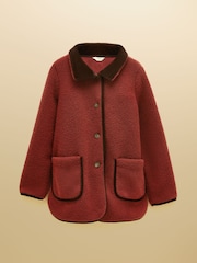 Joules Sadie Burnt Orange Longline Button Through Fleece Jacket - Image 8 of 8