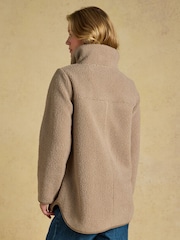 Joules Sadie Mink Brown Longline Button Through Fleece Jacket - Image 2 of 7