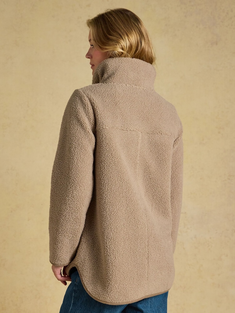 Joules Sadie Mink Brown Longline Button Through Fleece Jacket - Image 2 of 7 Joules Sadie Mink Brown Longline Button Through Fleece Jacket - Image 2 of 7