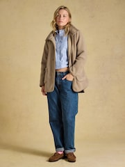 Joules Sadie Mink Brown Longline Button Through Fleece Jacket - Image 6 of 7