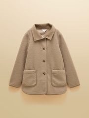 Joules Sadie Mink Brown Longline Button Through Fleece Jacket - Image 7 of 7
