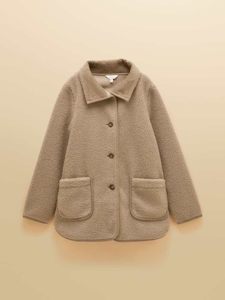 Joules Sadie Mink Brown Longline Button Through Fleece Jacket - Image 7 of 7 Joules Sadie Mink Brown Longline Button Through Fleece Jacket - Image 7 of 7