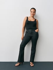 黑色 - Coated Denim Bootcut Jeans - 圖片 2，共 7