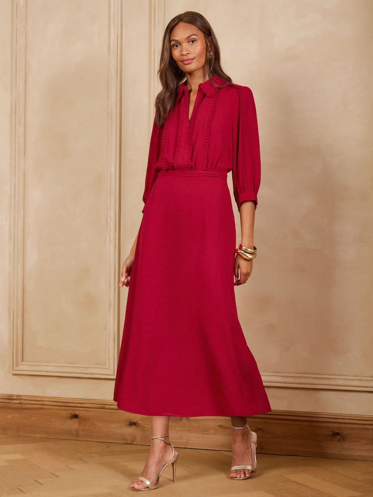Love & Roses Red Zip Collar Plain Shirt Dress - Image 1 of 4