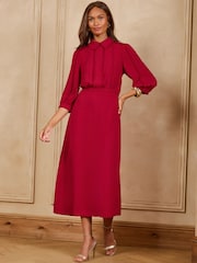 Love & Roses Red Zip Collar Plain Shirt Dress - Image 3 of 4