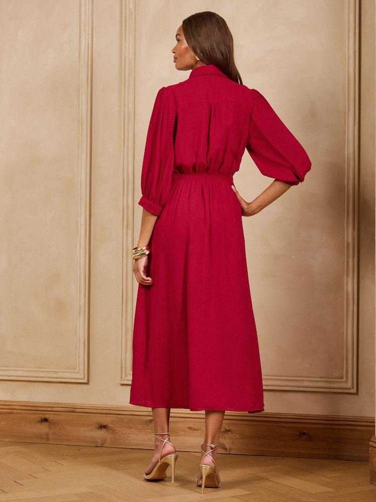 Love & Roses Red Zip Collar Plain Shirt Dress - Image 4 of 4