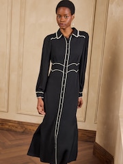 Love & Roses Black Tipped Collared Button Down Midi Dress - Image 3 of 4